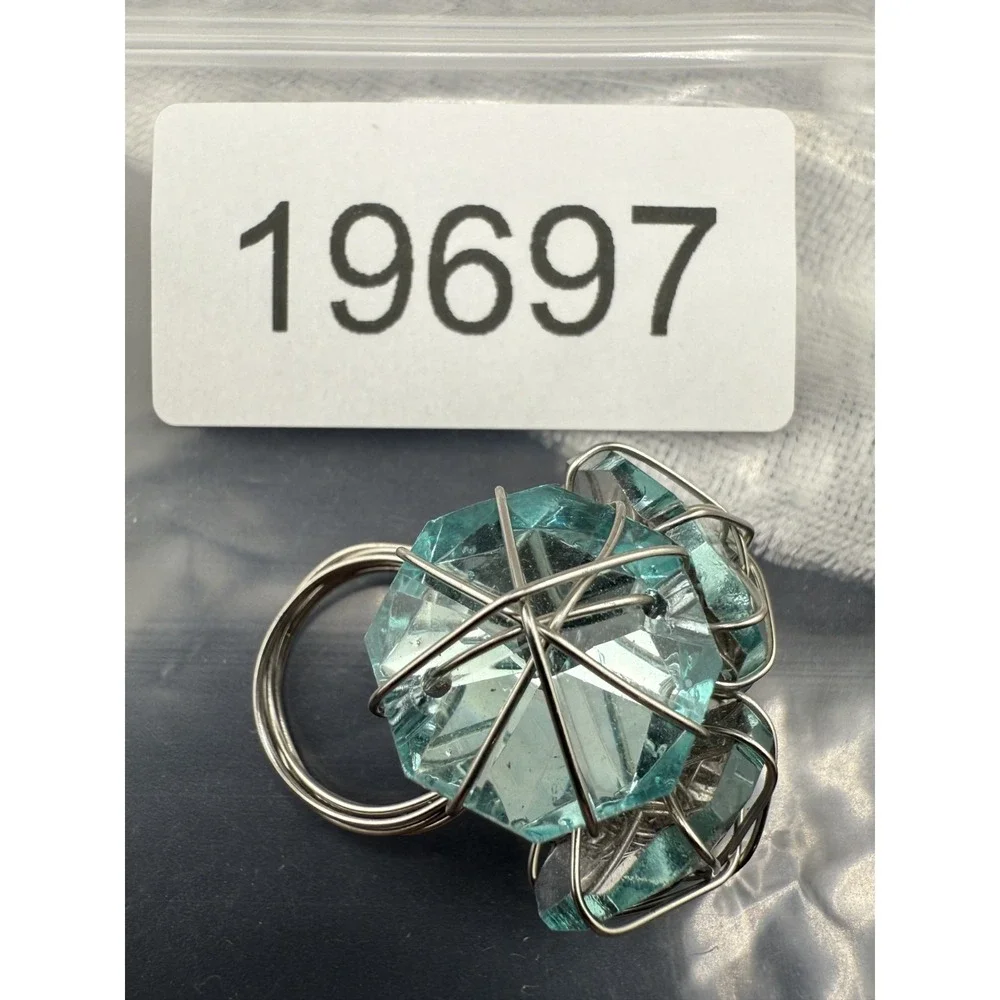Light‎ Blue Ring Wire Cluster Cocktail Rhinestone 6